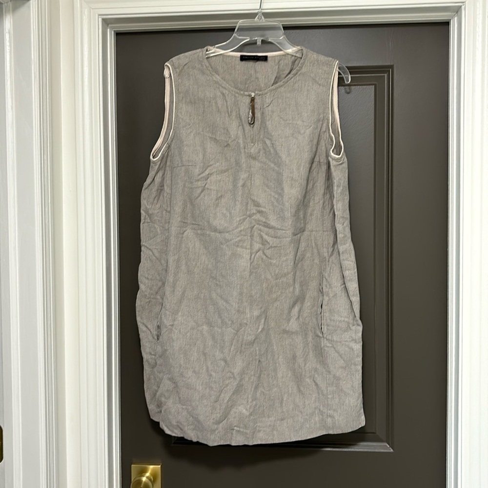 Sleeveless Gray Linen-Blend Shift Dress